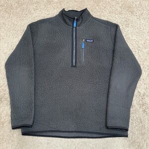 Patagonia Retro Deep Pile Pullover Men's Large Gray 1/4th Zip Fleece Sweatshirt